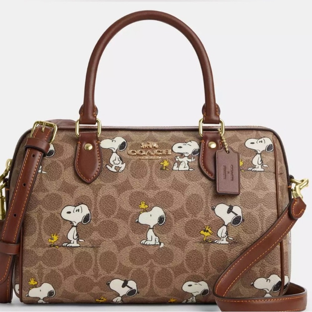 Coach Brown Satchel with Snoopy Print